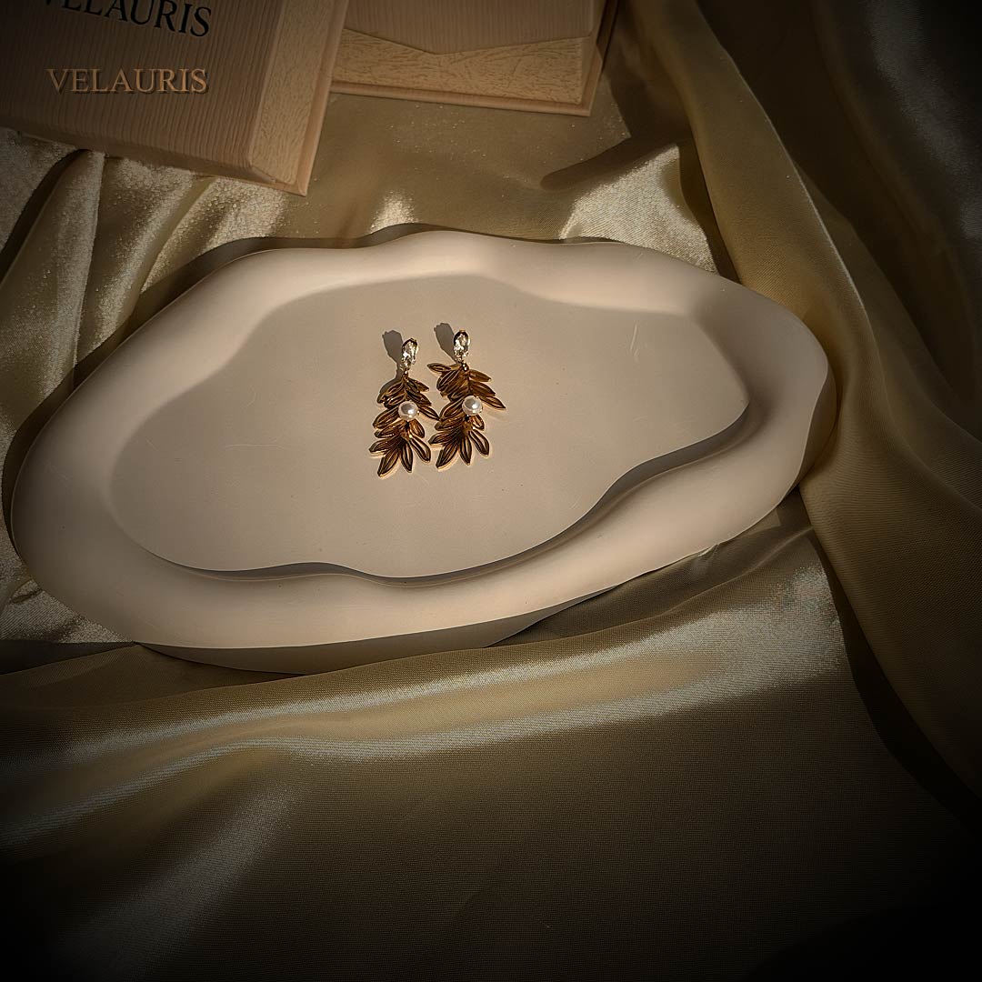 Verdant Pearl Leaf Earrings