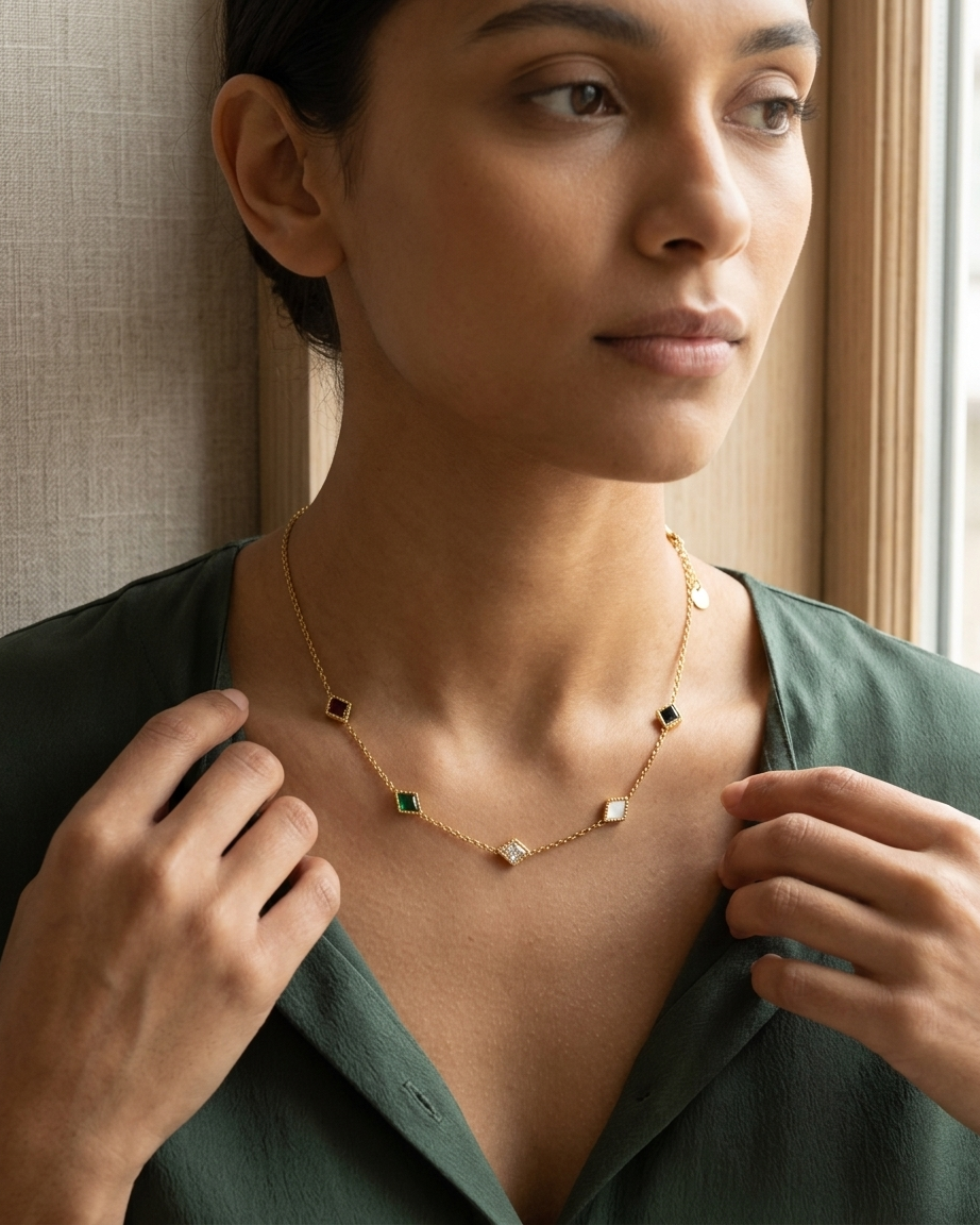 Aurora Mosaic Square Charm Necklace