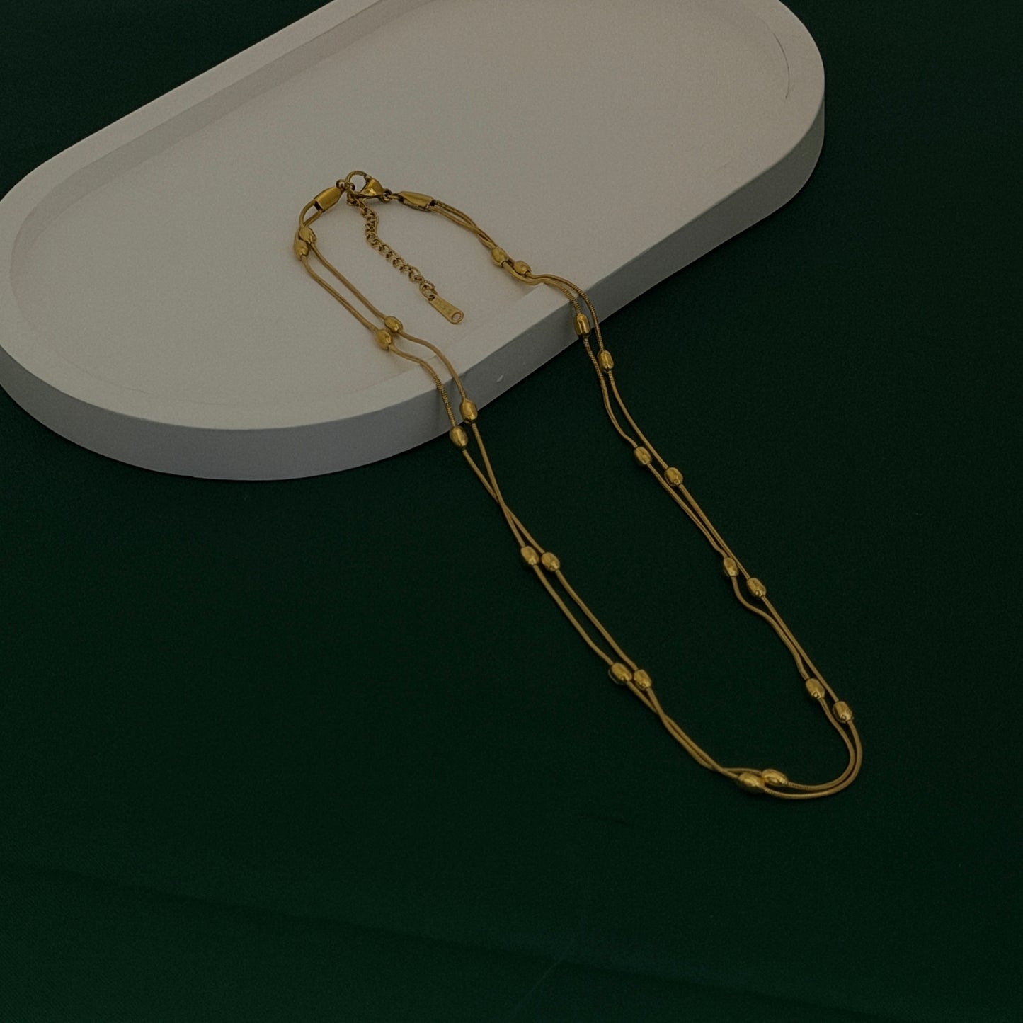 Golden Dual Strand Beaded Elegance Necklace