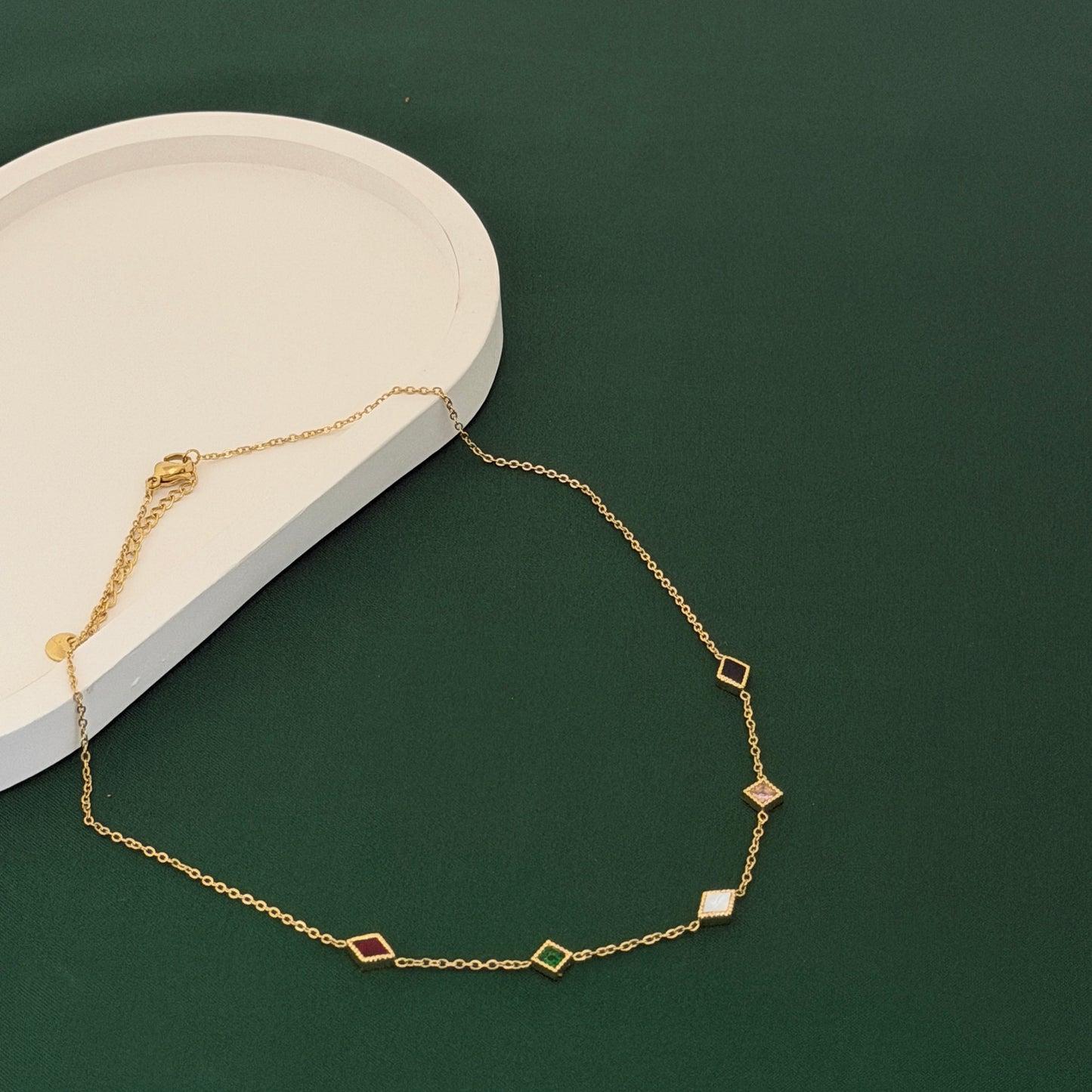 Aurora Mosaic Square Charm Necklace