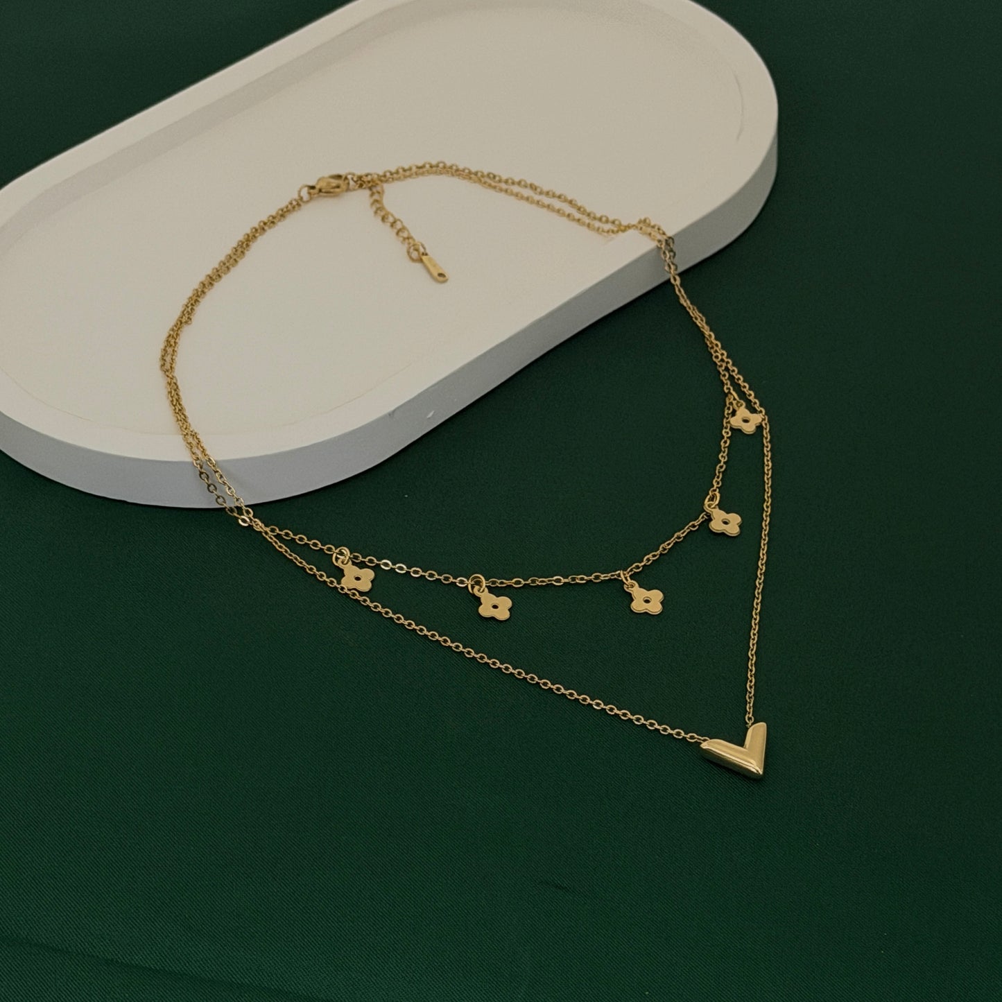 Layered Gold Charm Necklace with Heart Pendant