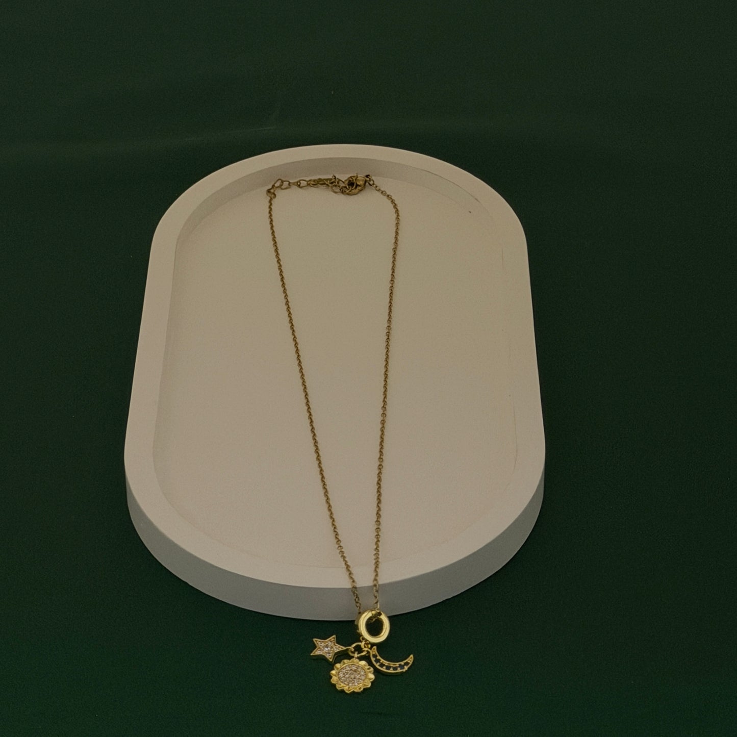 Gold Celestial Charm Necklace (Moon, Star & Sun Pendant)