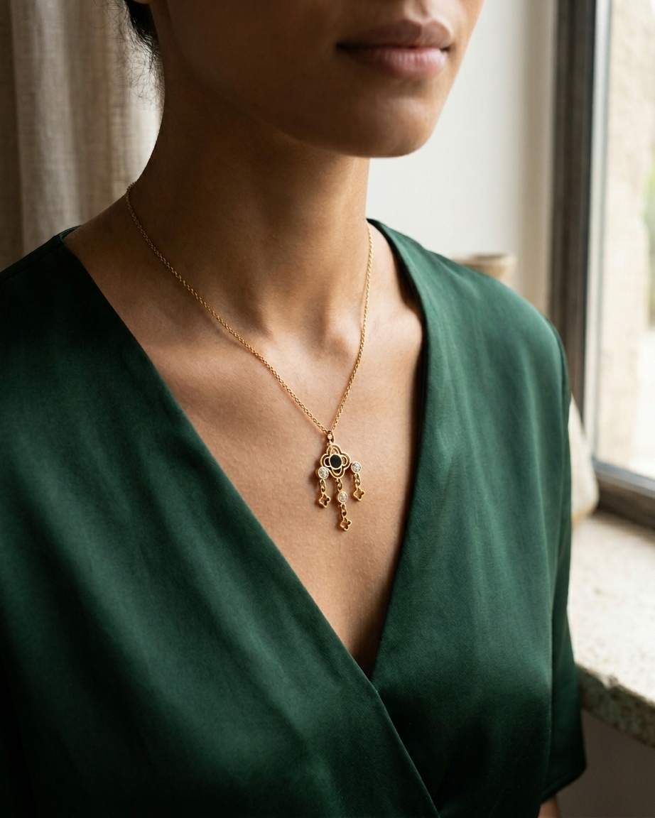 Golden Clover Dreamcatcher Charm Necklace