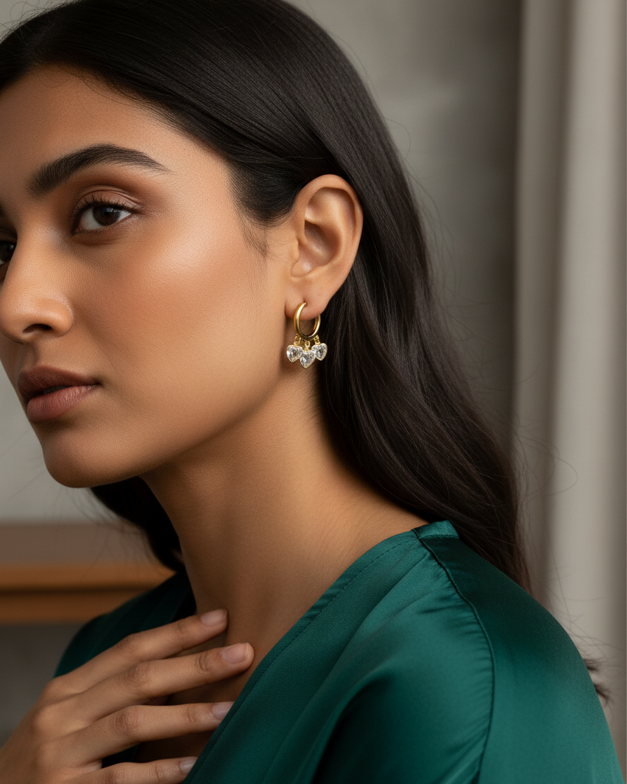 Amour Heart Drop Hoop Earrings