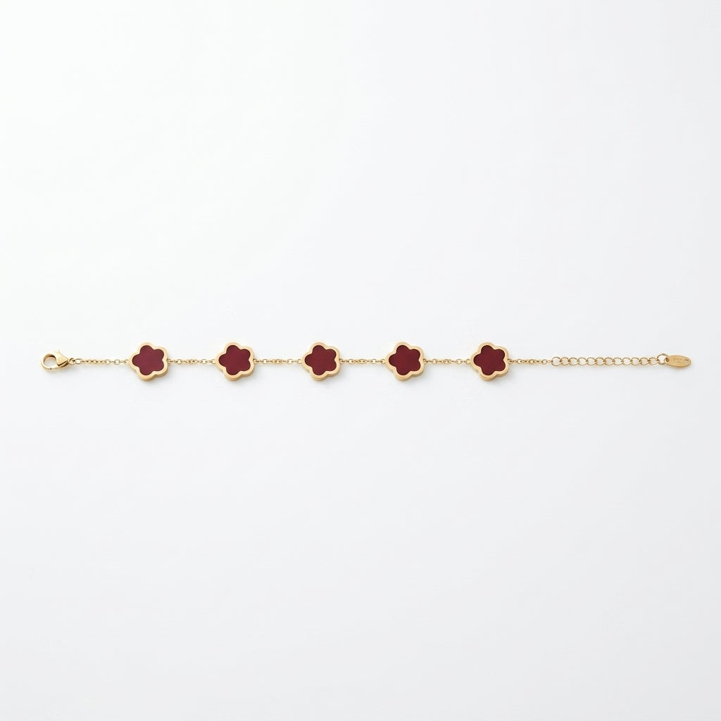 Gold & Burgundy Clover Bracelet