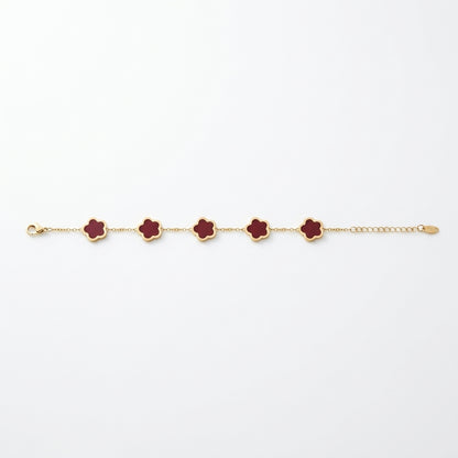 Gold & Burgundy Clover Bracelet