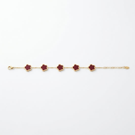 Gold & Burgundy Clover Bracelet