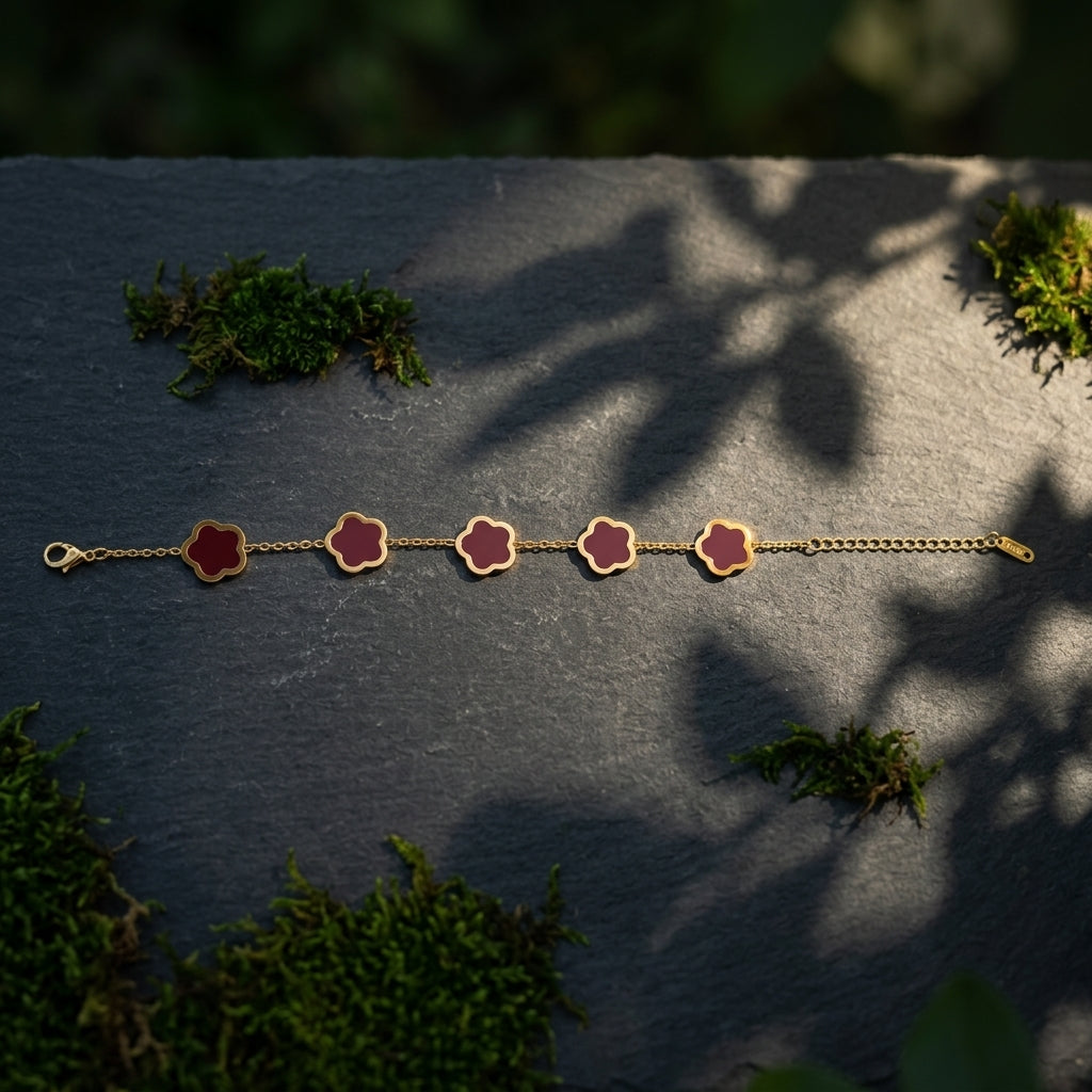 Gold & Burgundy Clover Bracelet