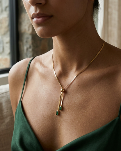 Emerald Drop Luxe Snake Chain Necklace