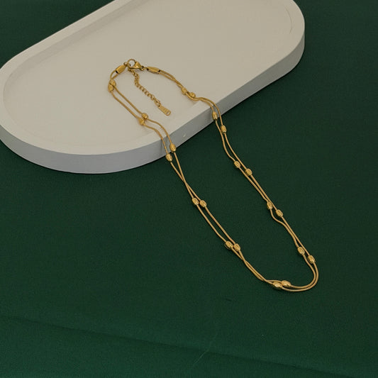 Golden Dual Strand Beaded Elegance Necklace