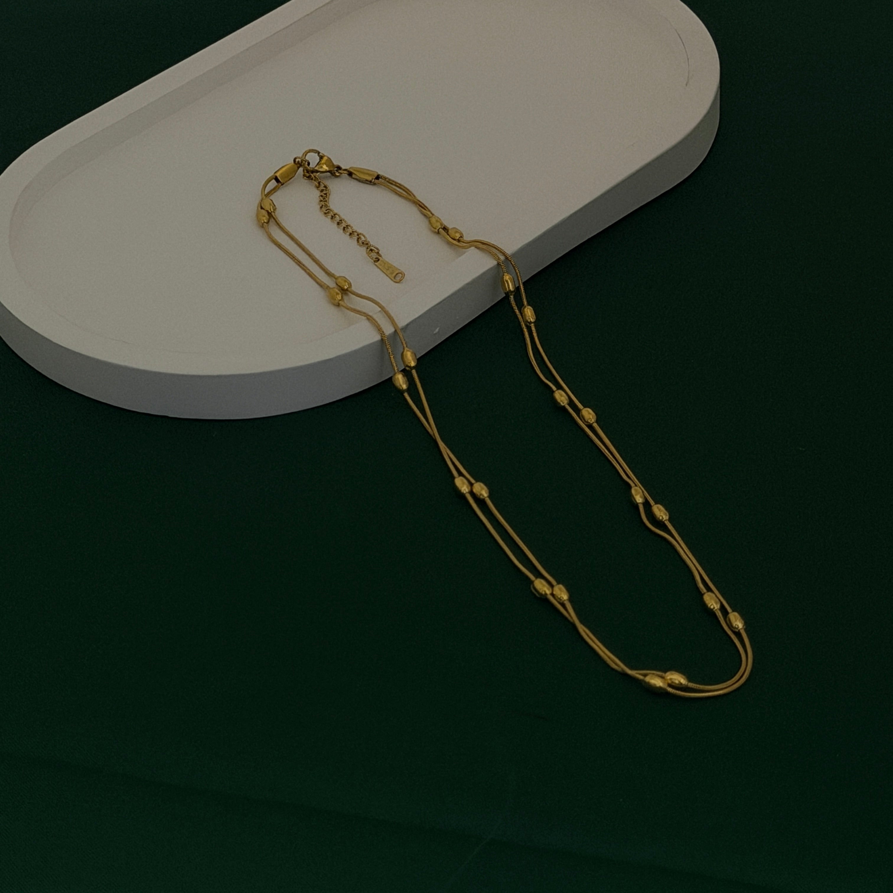 Golden Dual Strand Beaded Elegance Necklace