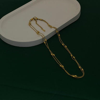 Golden Dual Strand Beaded Elegance Necklace