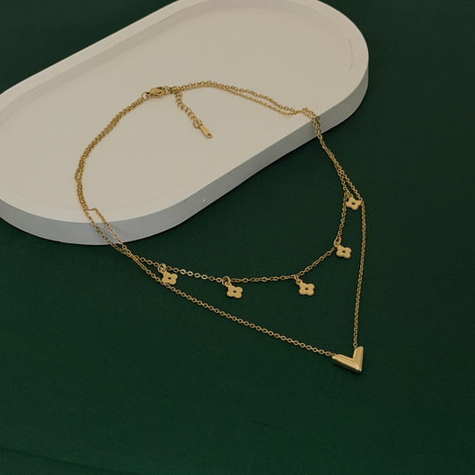 Layered Gold Charm Necklace with Heart Pendant