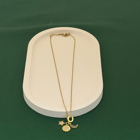 Gold Celestial Charm Necklace (Moon, Star & Sun Pendant)