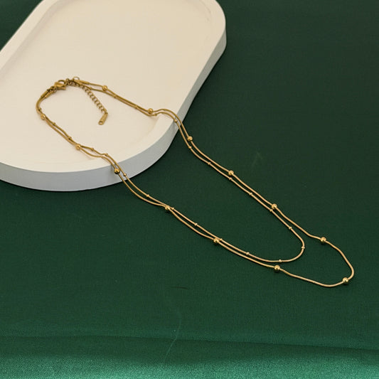 Aurelia Dual-Layer Beaded Curve Necklace – Gold Finish