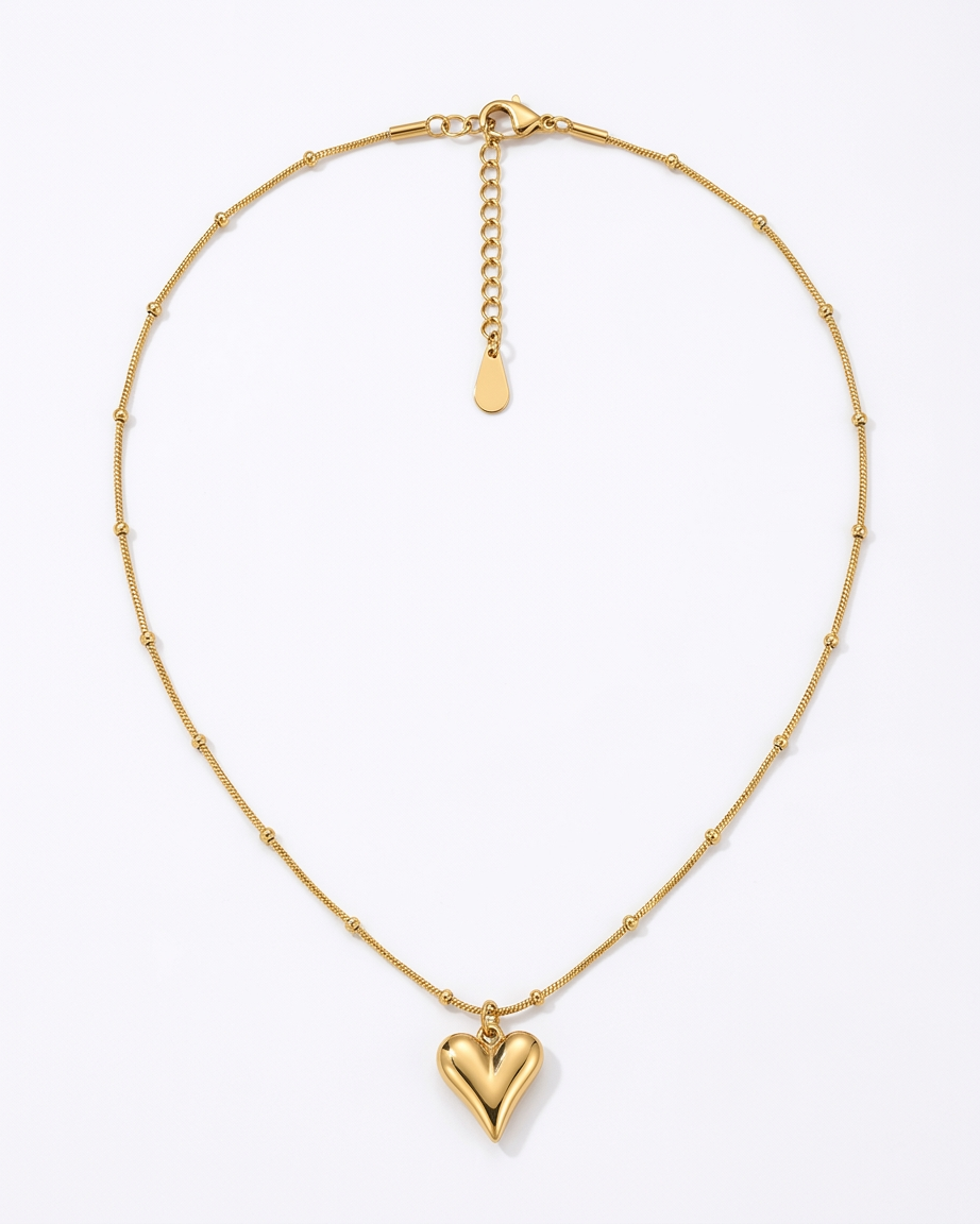 Golden Petite Heart Charm Chain Necklace