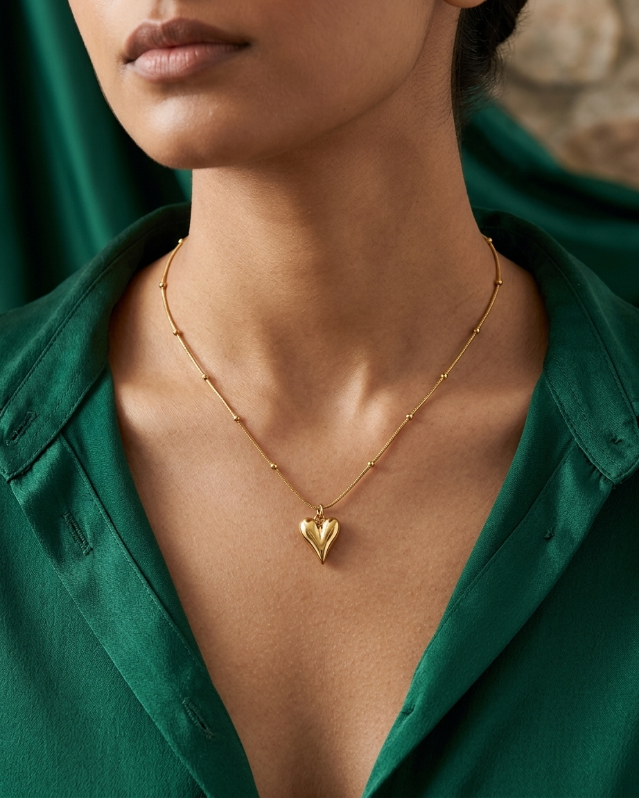 Golden Petite Heart Charm Chain Necklace