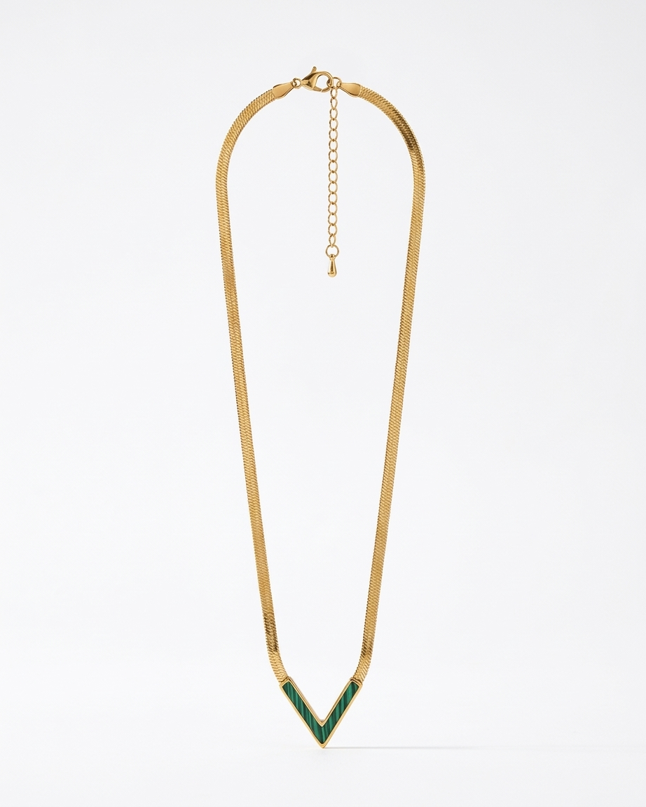 Emerald V Chevron Snake Chain Necklace