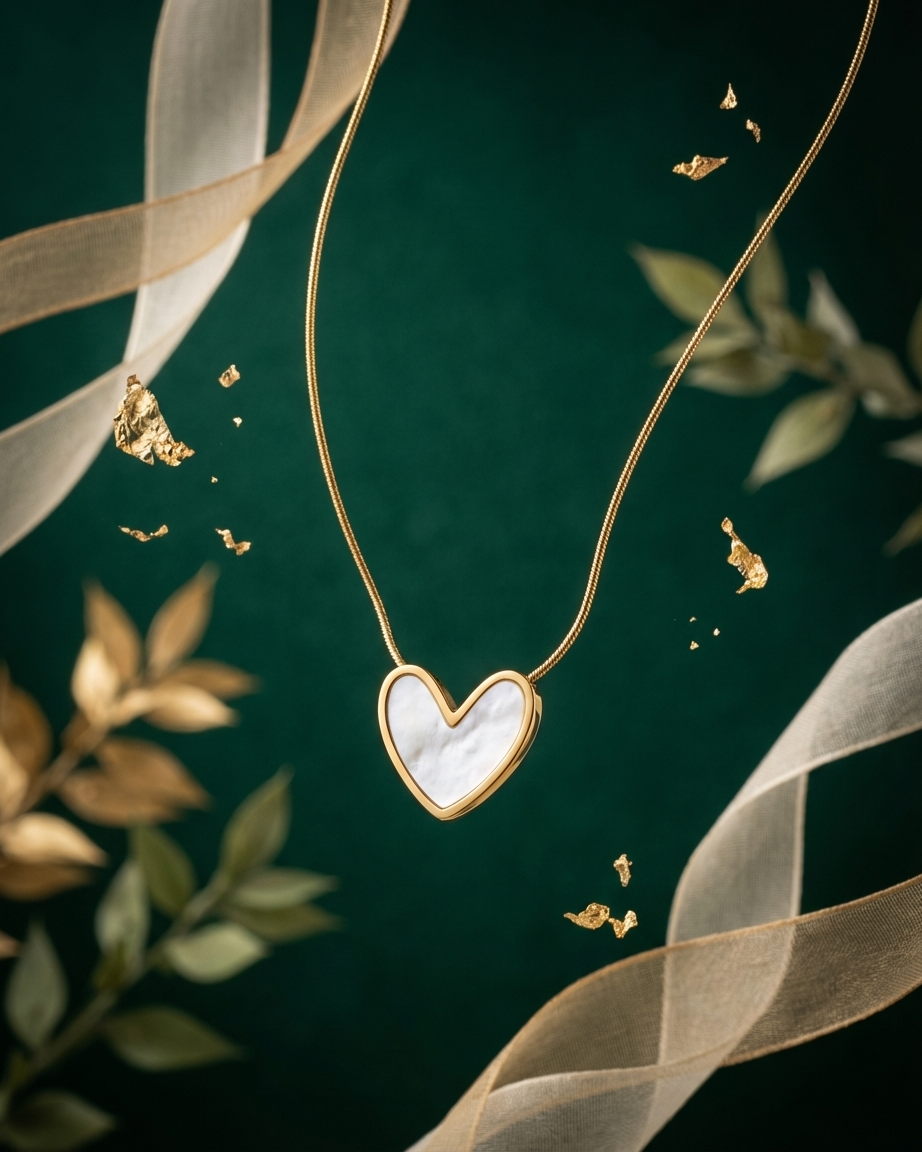 Golden Mother-of-Pearl Heart Pendant Necklace