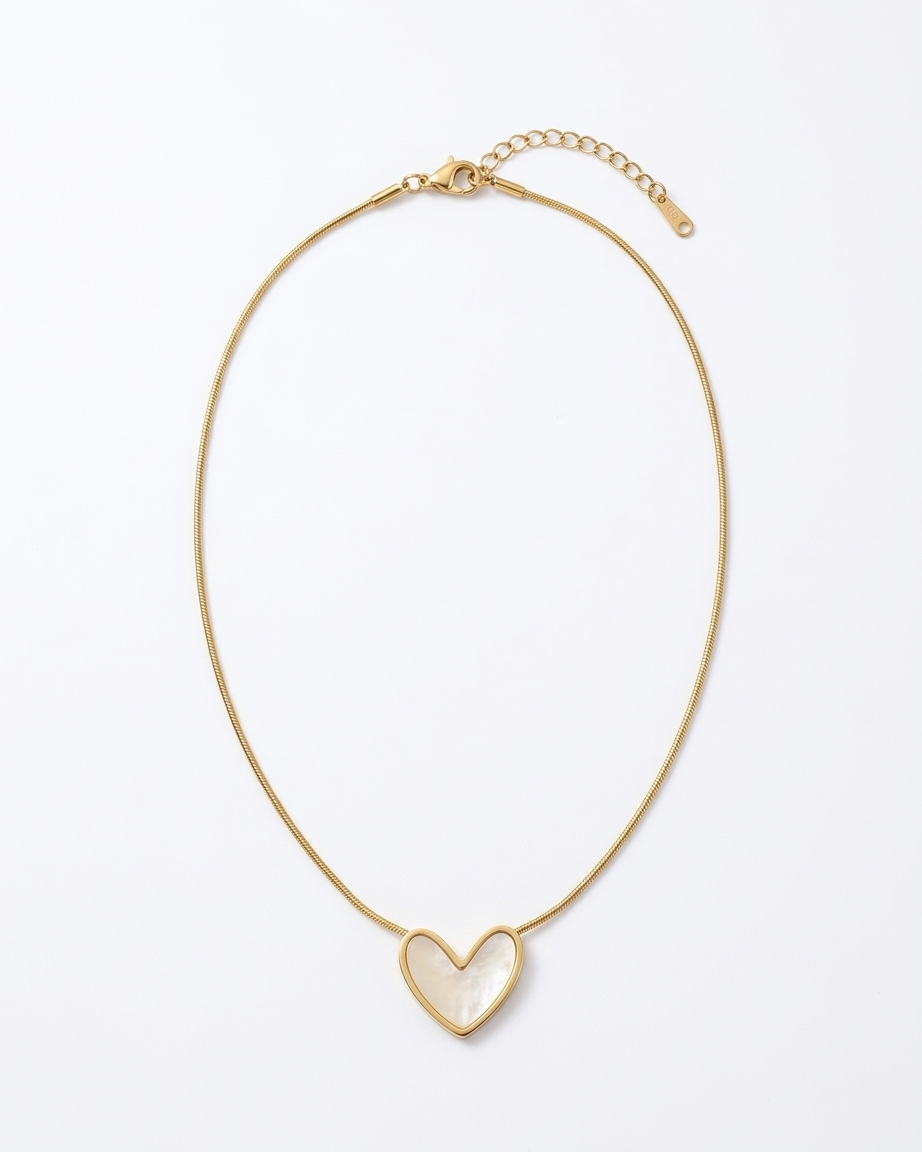 Golden Mother-of-Pearl Heart Pendant Necklace