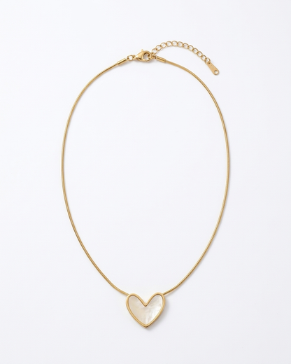 Golden Mother-of-Pearl Heart Pendant Necklace
