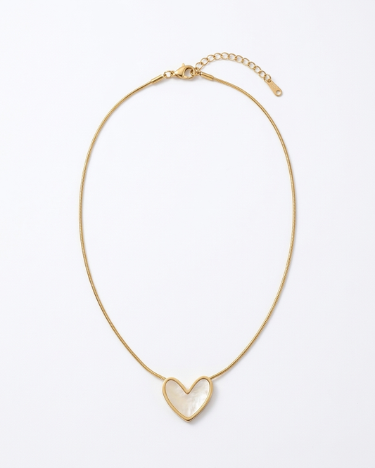 Golden Mother-of-Pearl Heart Pendant Necklace