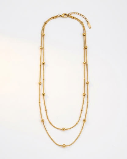 Aurelia Dual-Layer Beaded Curve Necklace – Gold Finish