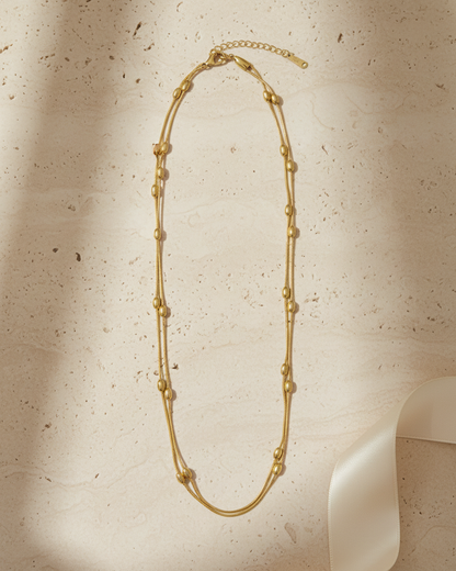 Golden Dual Strand Beaded Elegance Necklace