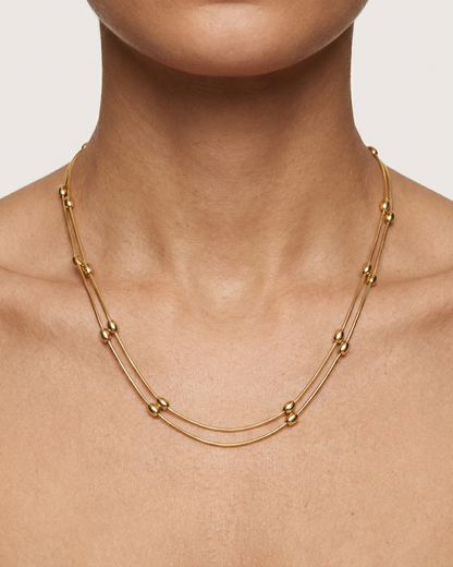 Golden Dual Strand Beaded Elegance Necklace