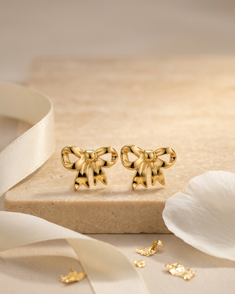 Luna Bow Charm Stud Earrings