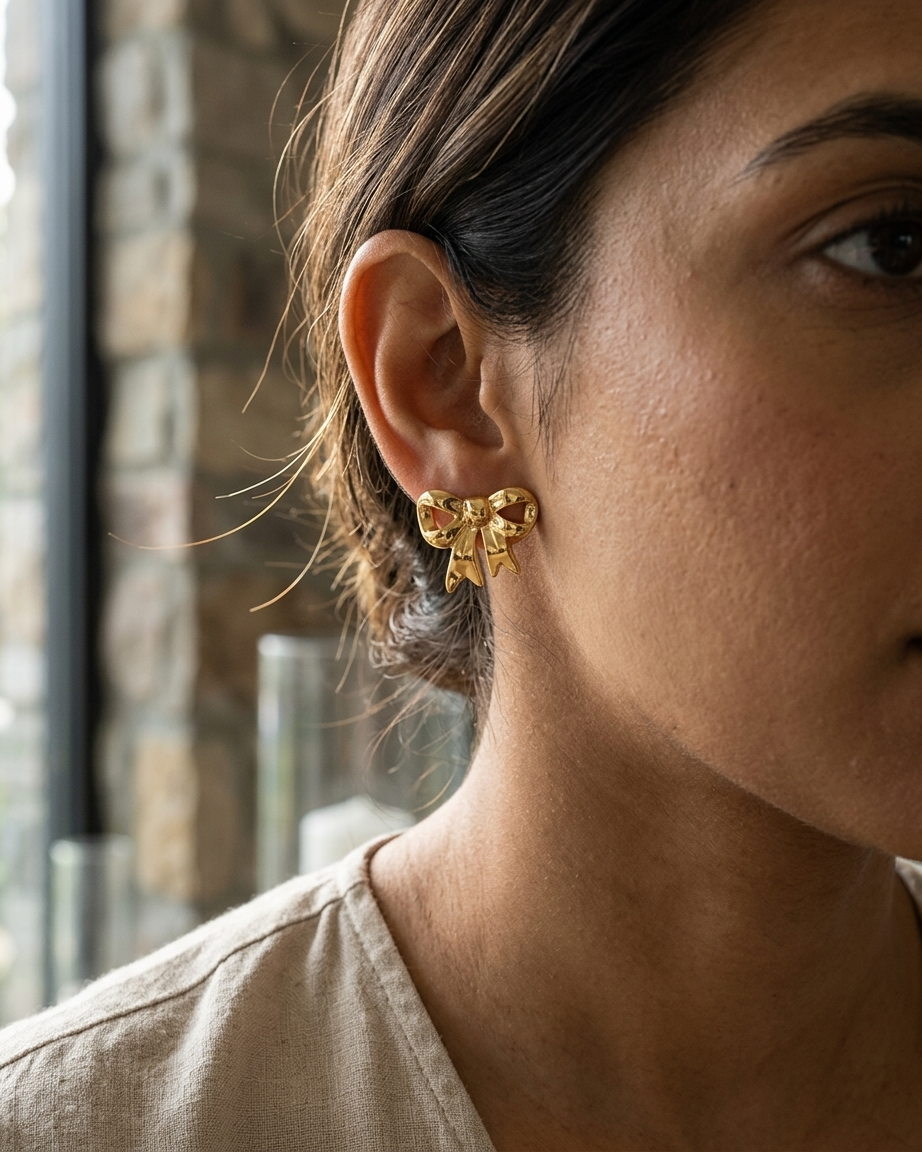 Luna Bow Charm Stud Earrings