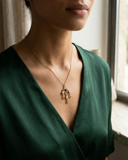 Golden Clover Dreamcatcher Charm Necklace