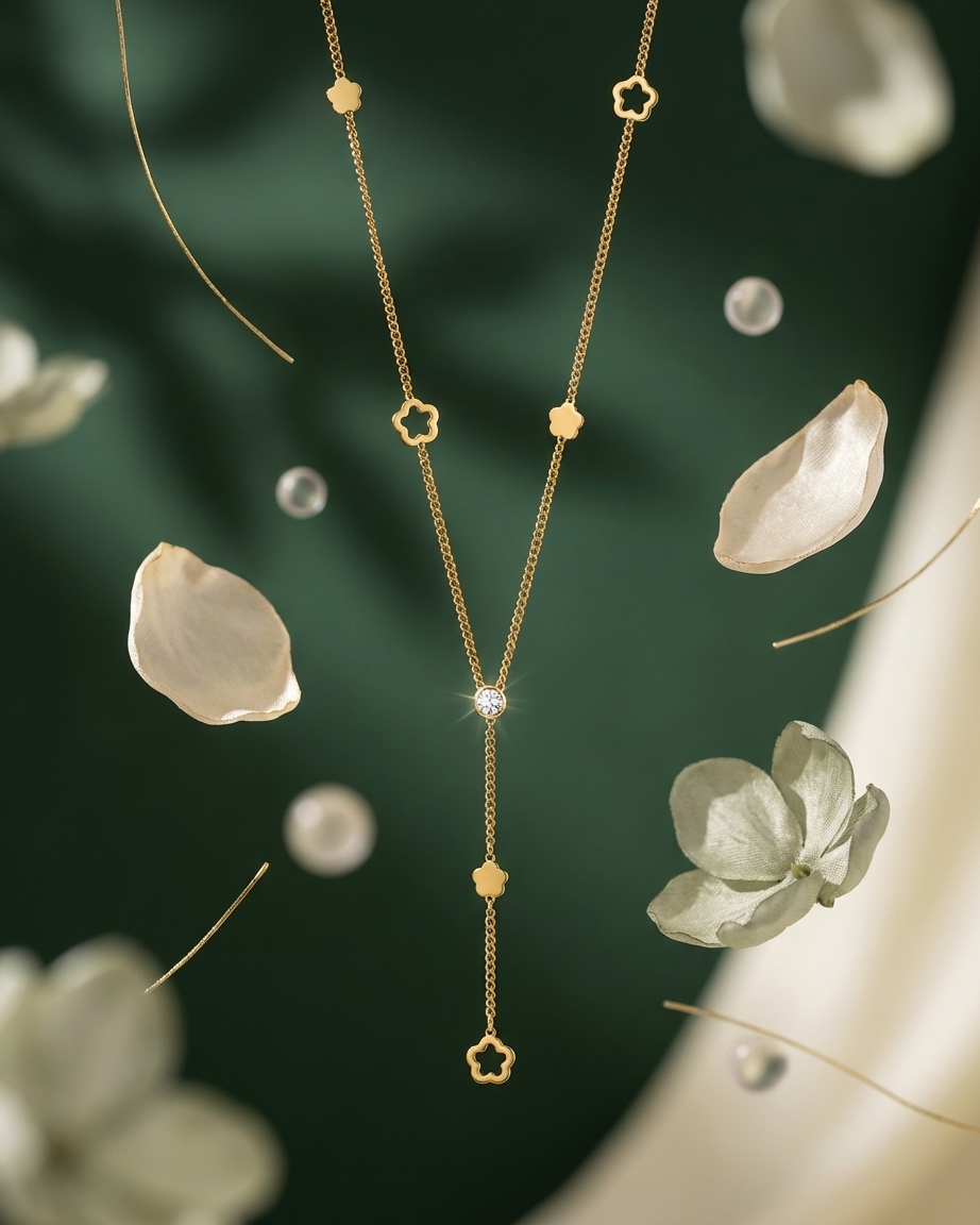 Golden Clover Cascade Layered Necklace