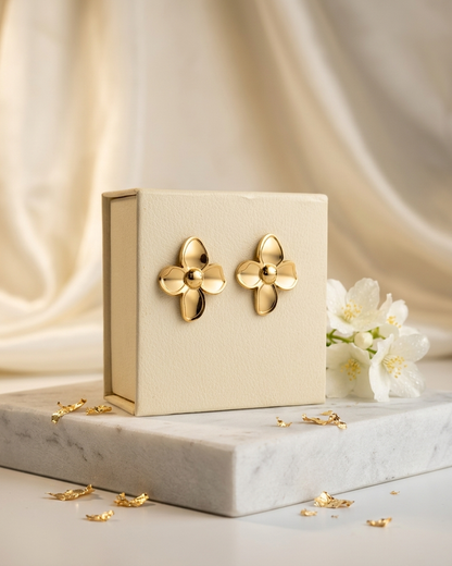Golden Petal Bloom Stud Earrings