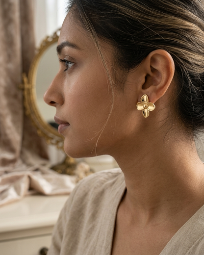 Golden Petal Bloom Stud Earrings