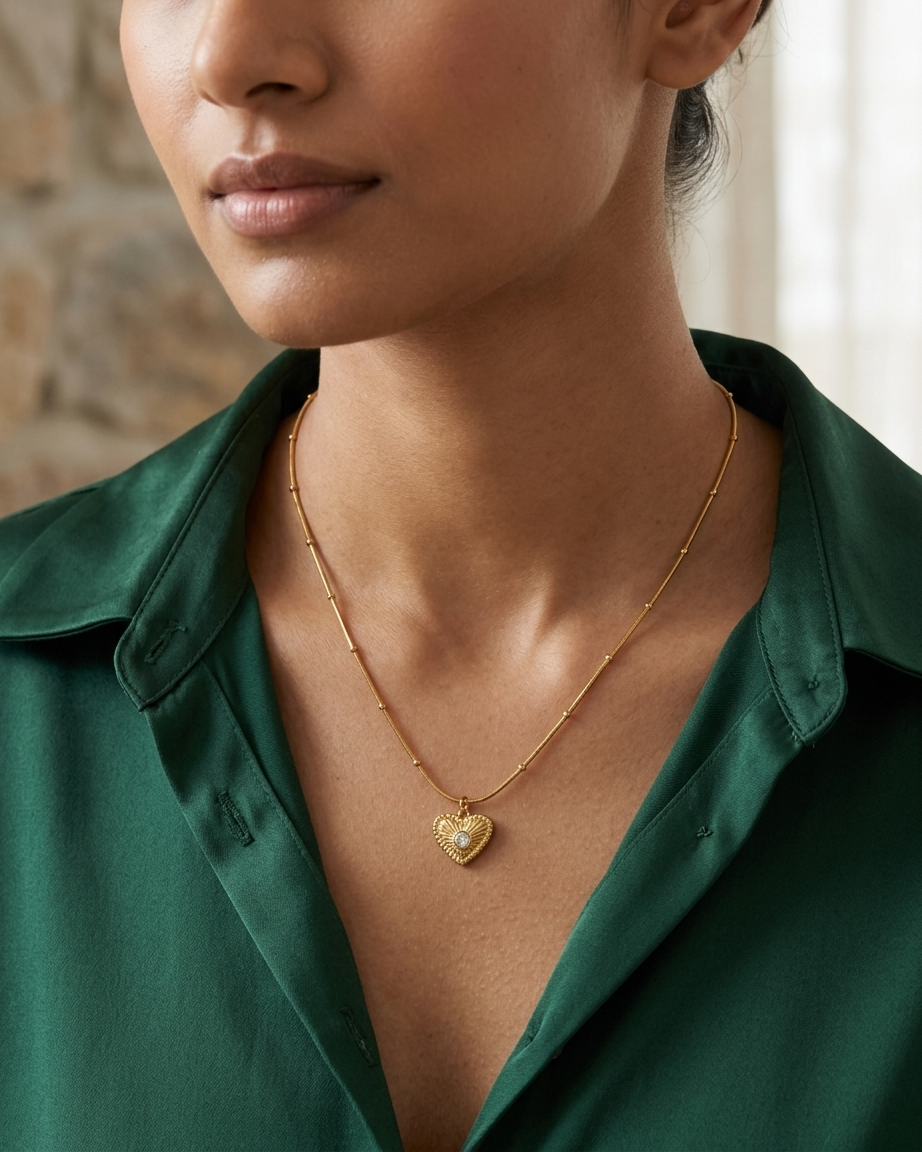 Golden Luxe Textured Heart Pendant Necklace