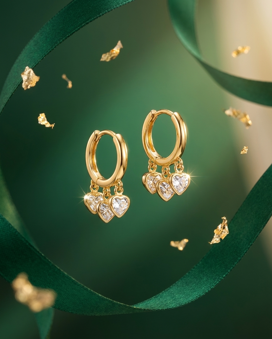 Amour Heart Drop Hoop Earrings