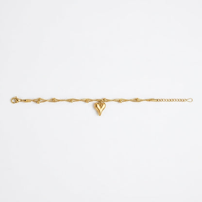Gold Puffed Heart Charm Bracelet