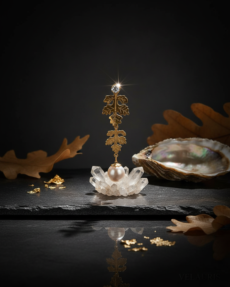 Lunaria Pearl Leaf Earring