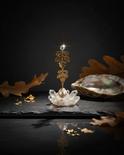 Lunaria Pearl Leaf Earring
