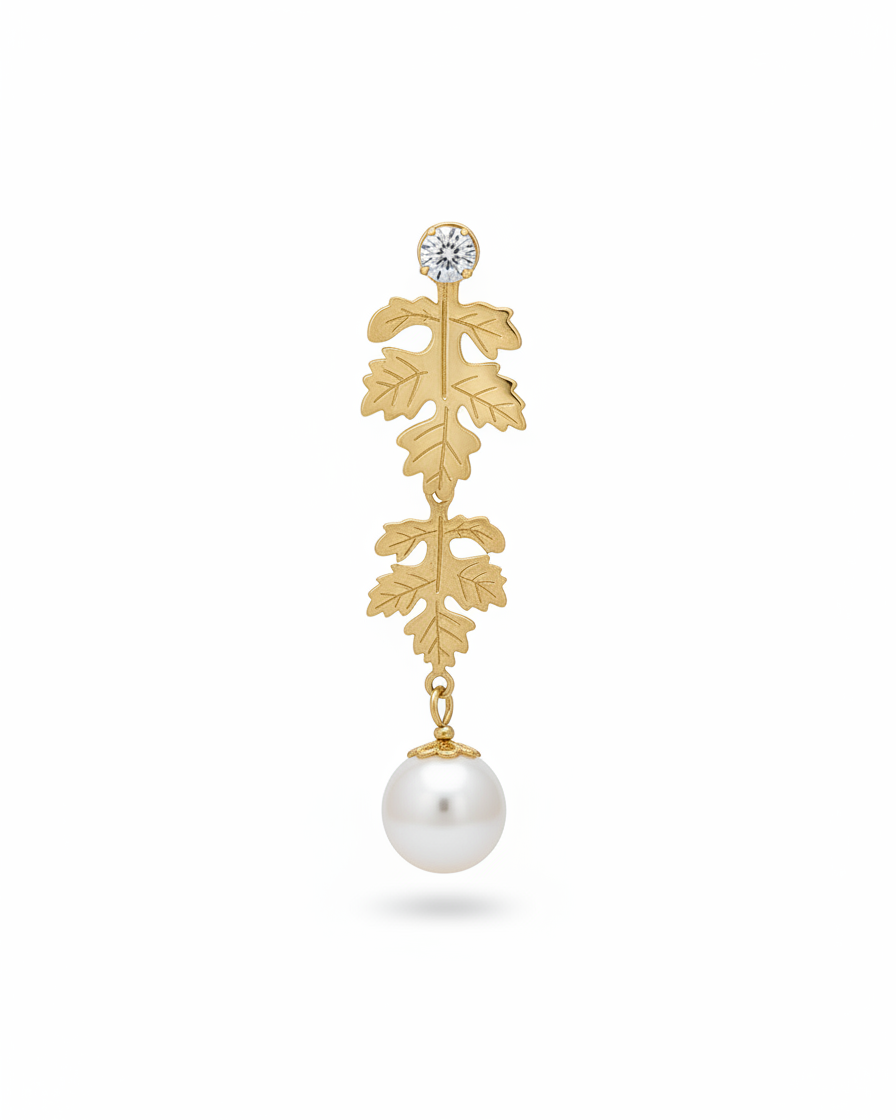 Lunaria Pearl Leaf Earring