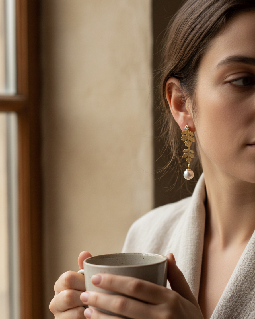Lunaria Pearl Leaf Earring