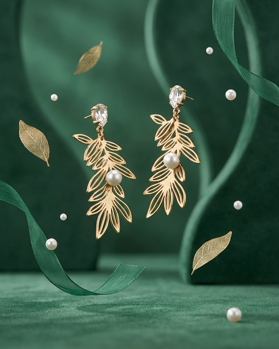Verdant Pearl Leaf Earrings