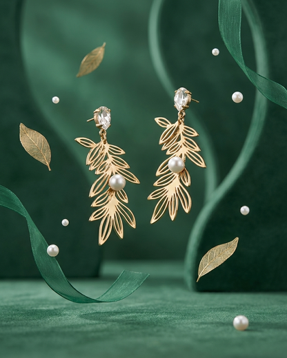 Verdant Pearl Leaf Earrings