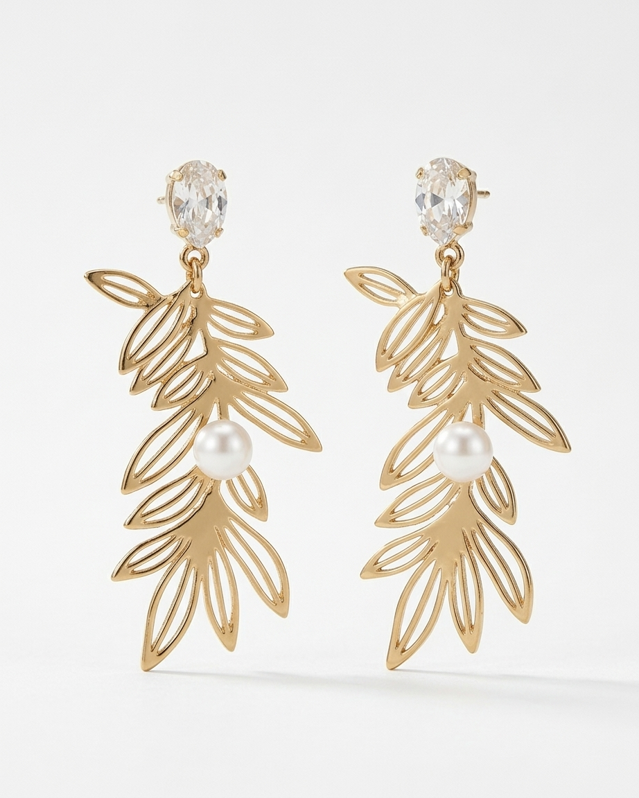 Verdant Pearl Leaf Earrings