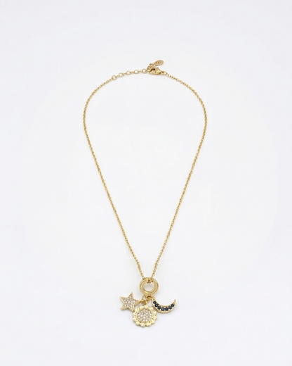 Gold Celestial Charm Necklace (Moon, Star & Sun Pendant)