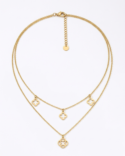Elegance Clover Dual-Layer Pendant Necklace – Gold Finish