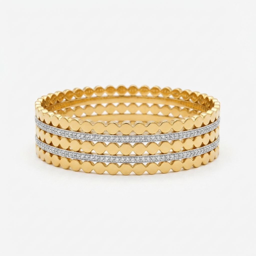 Quilted Pavé Gold Cuff Bracelet - Stainless Steel 316L