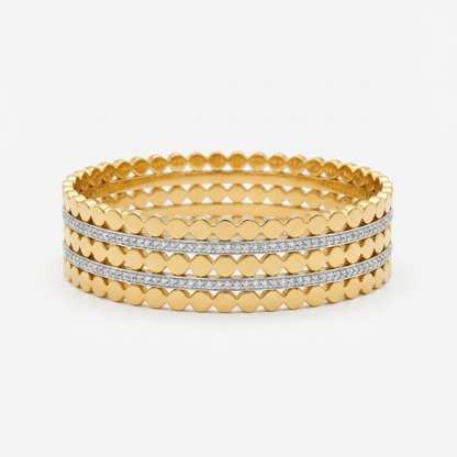 Quilted Pavé Gold Cuff Bracelet - Stainless Steel 316L