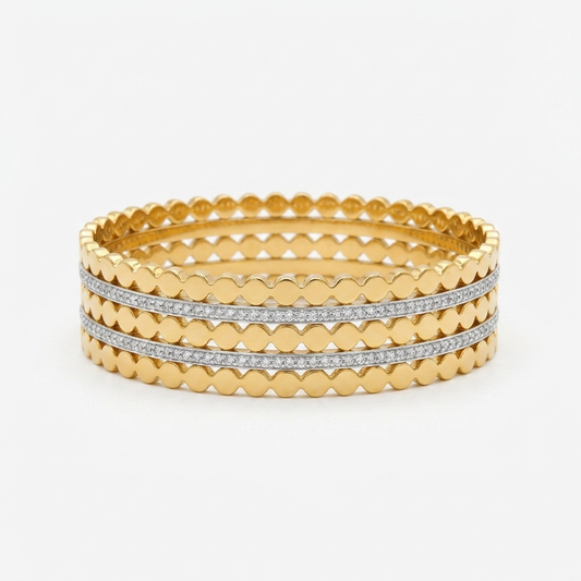 Quilted Pavé Gold Cuff Bracelet - Stainless Steel 316L